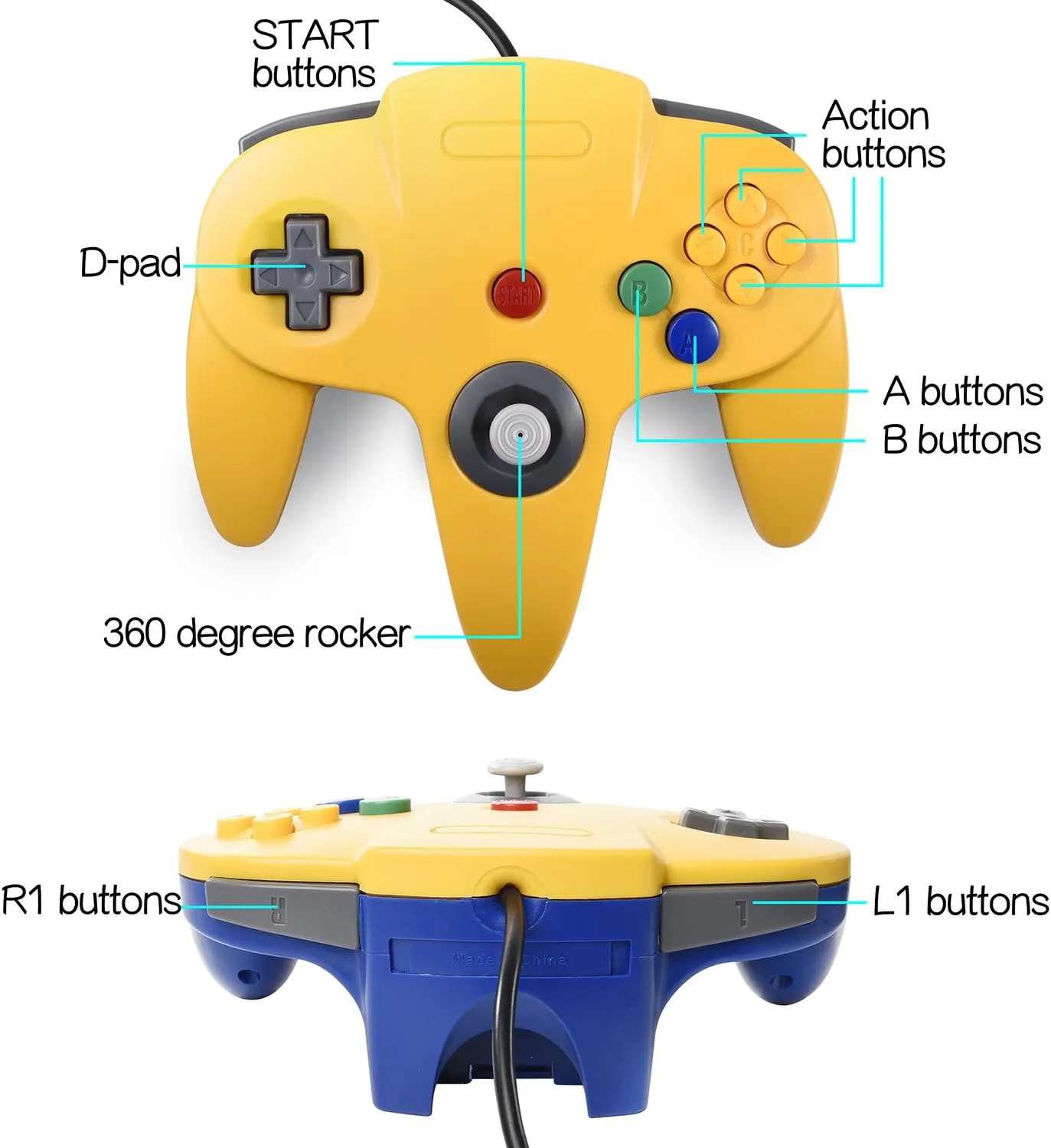 2 Pack Classic N64 Controllers, miadore Retro N64 Gamepad Joystick Joypad for N64 System Home Video Game 64 Console