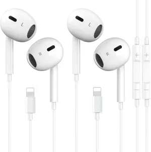 2 Packs- Wired Headphones for iPhone Earbuds Built-in Microphone & Volume Control Nosie Reduction Headsets Compatible with iPhone 14/13/12/11/XR/XS/X/8/7/SE/Pro/Pro Max/Support All iOS System