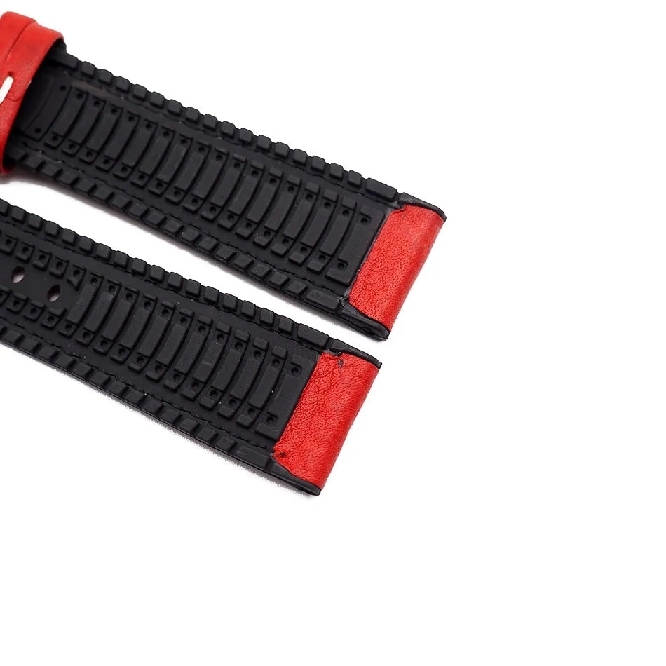 20mm, 22mm Red Italian Calf Leather Rubber Watch Strap
