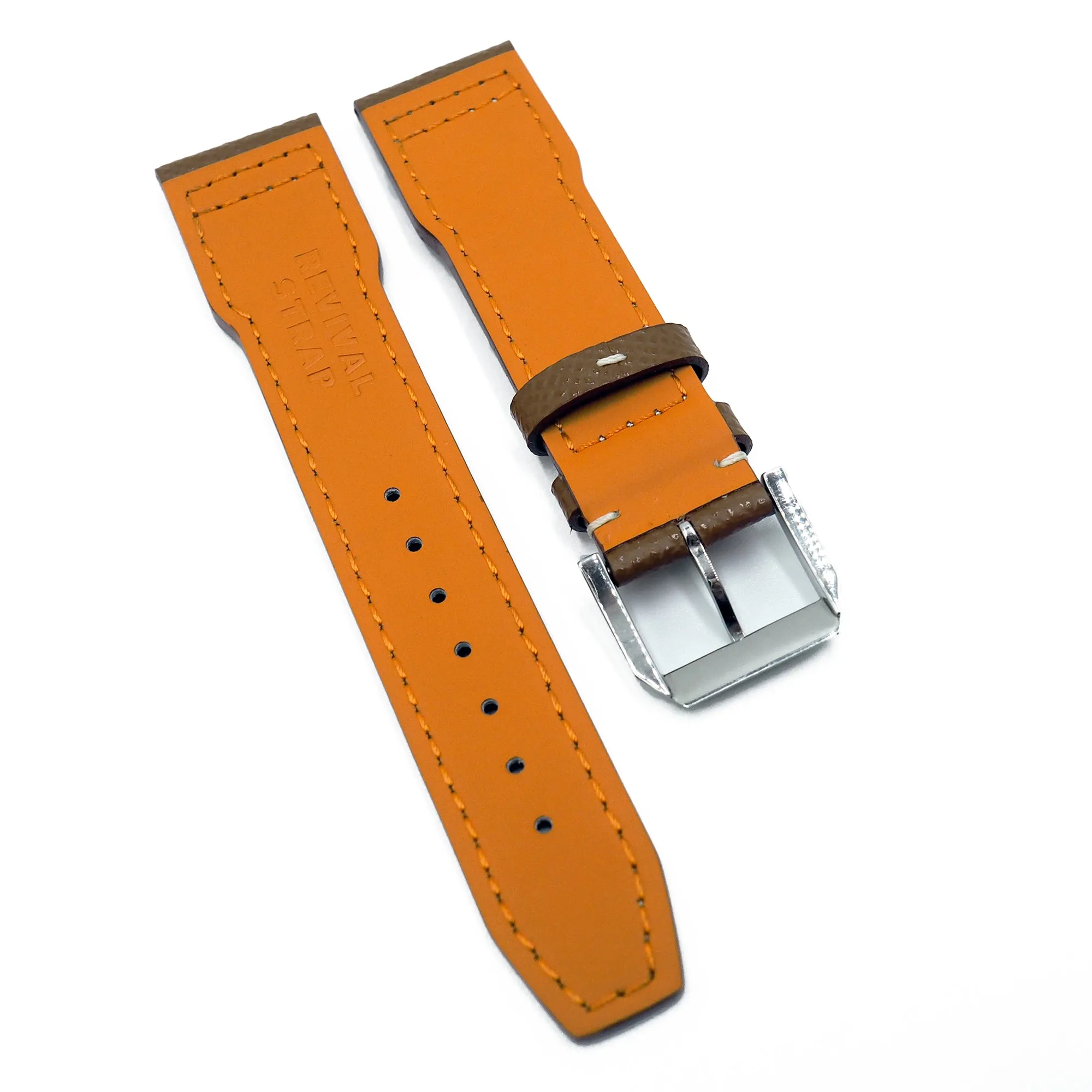 21mm Pilot Style Clay Orange Cross-Embossed Calf Leather Watch Strap For IWC, Semi Square Tail
