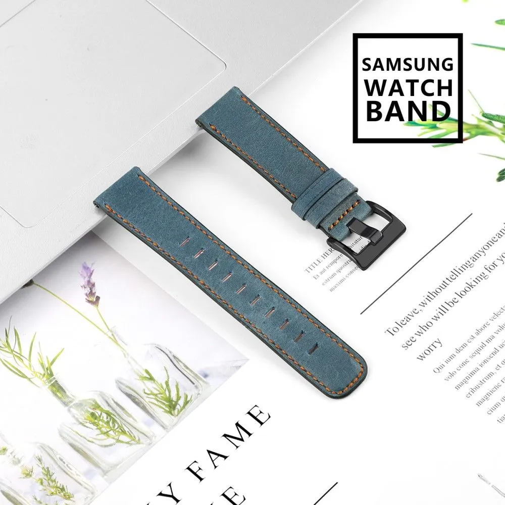 22mm Universal vintage genuine leather watch strap - Blue