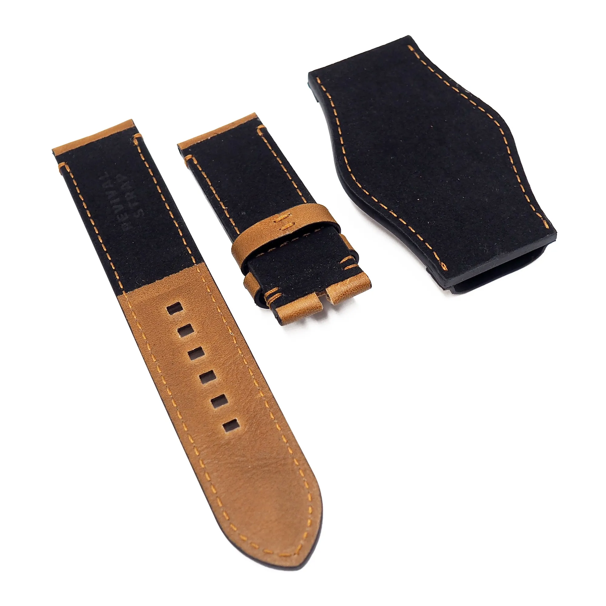 23mm Brown Calf Leather Bund Watch Strap For Tudor Black Bay Bronze