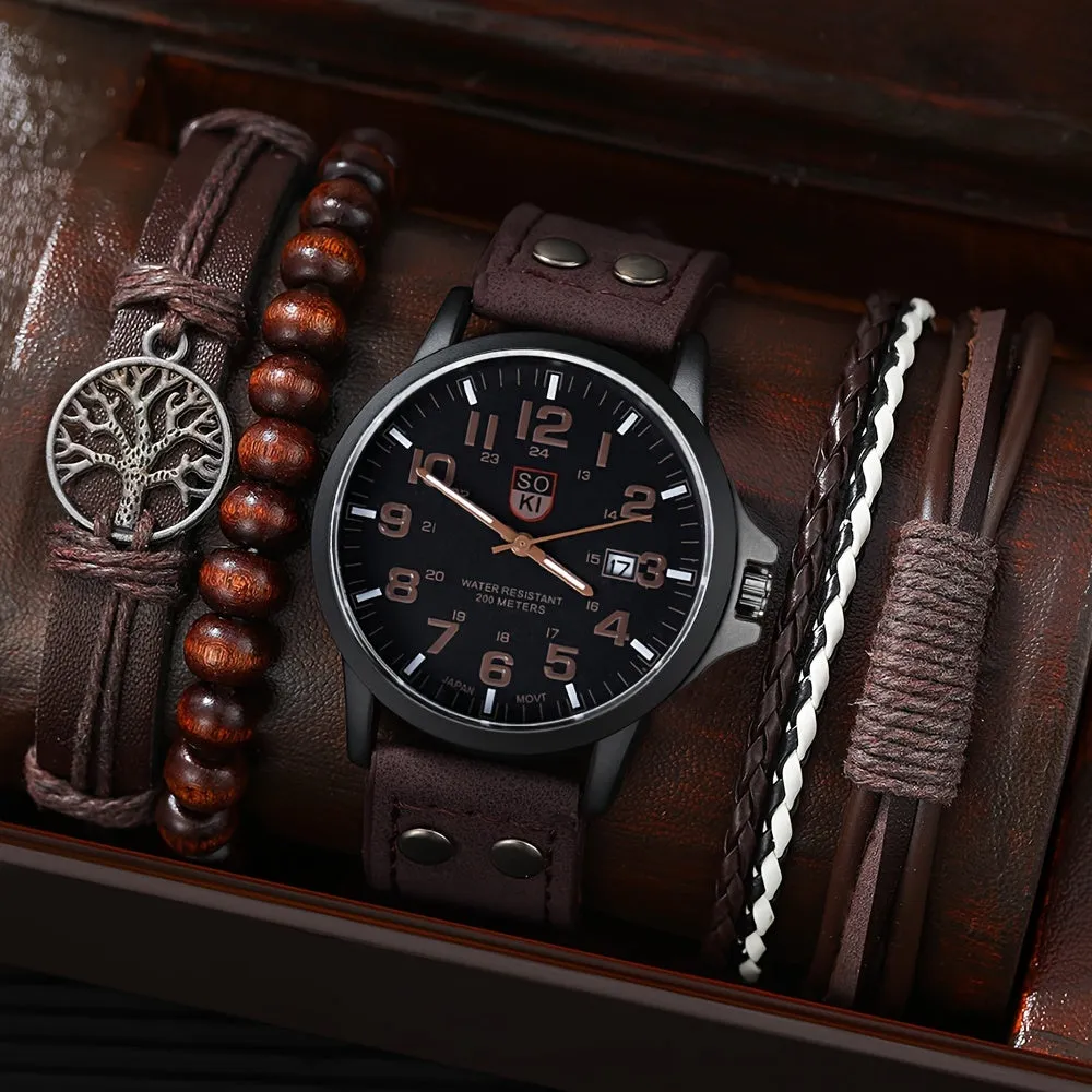 4pcs Watch  Bracelet Set Perfect Mens Gift Combo