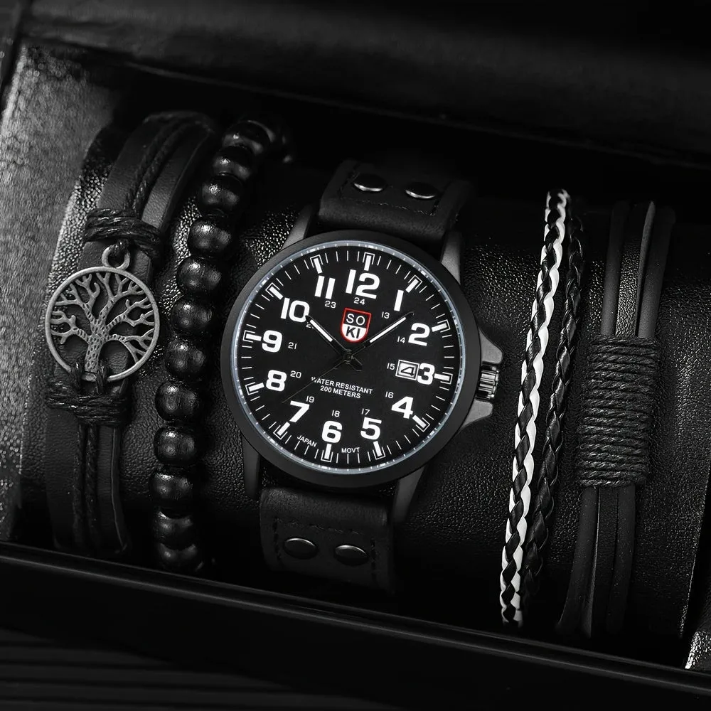 4pcs Watch  Bracelet Set Perfect Mens Gift Combo