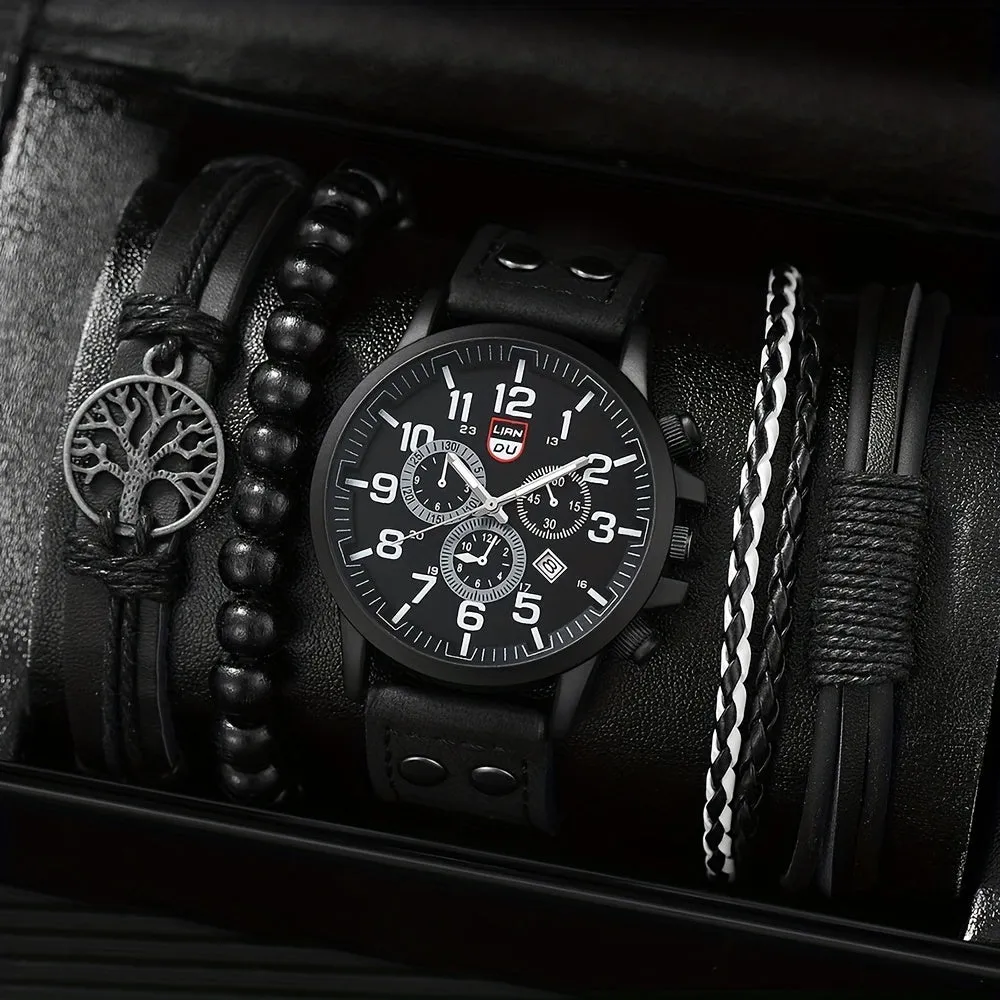 4pcs Watch  Bracelet Set Perfect Mens Gift Combo