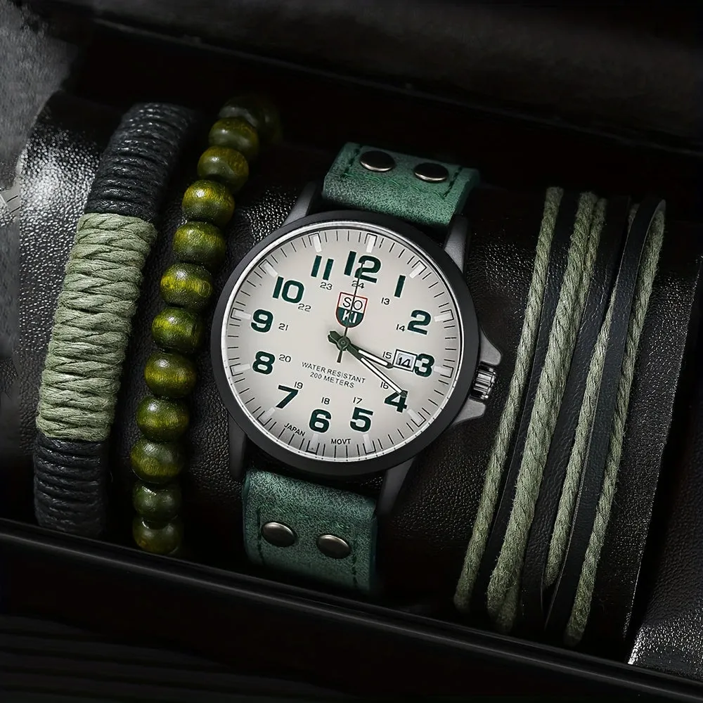 4pcs Watch  Bracelet Set Perfect Mens Gift Combo