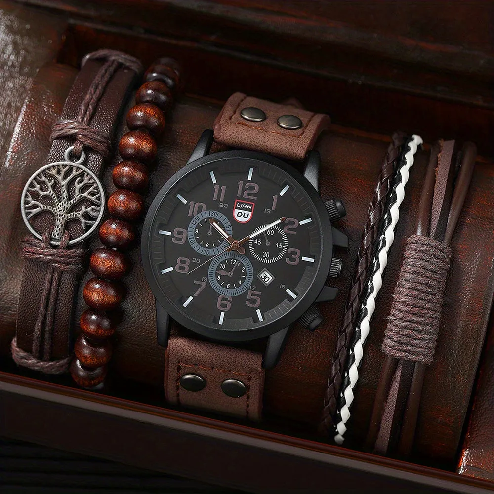 4pcs Watch  Bracelet Set Perfect Mens Gift Combo