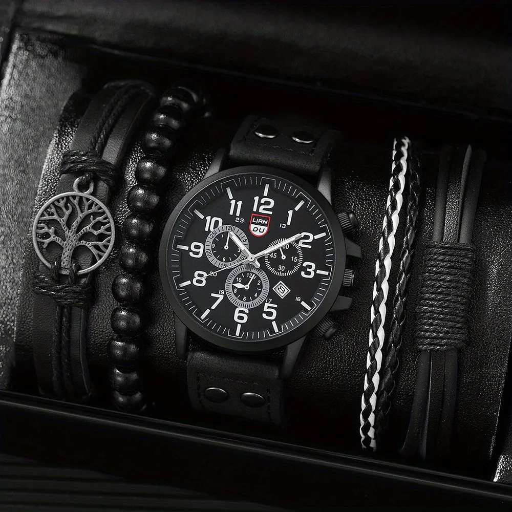 4pcs Watch  Bracelet Set Perfect Mens Gift Combo