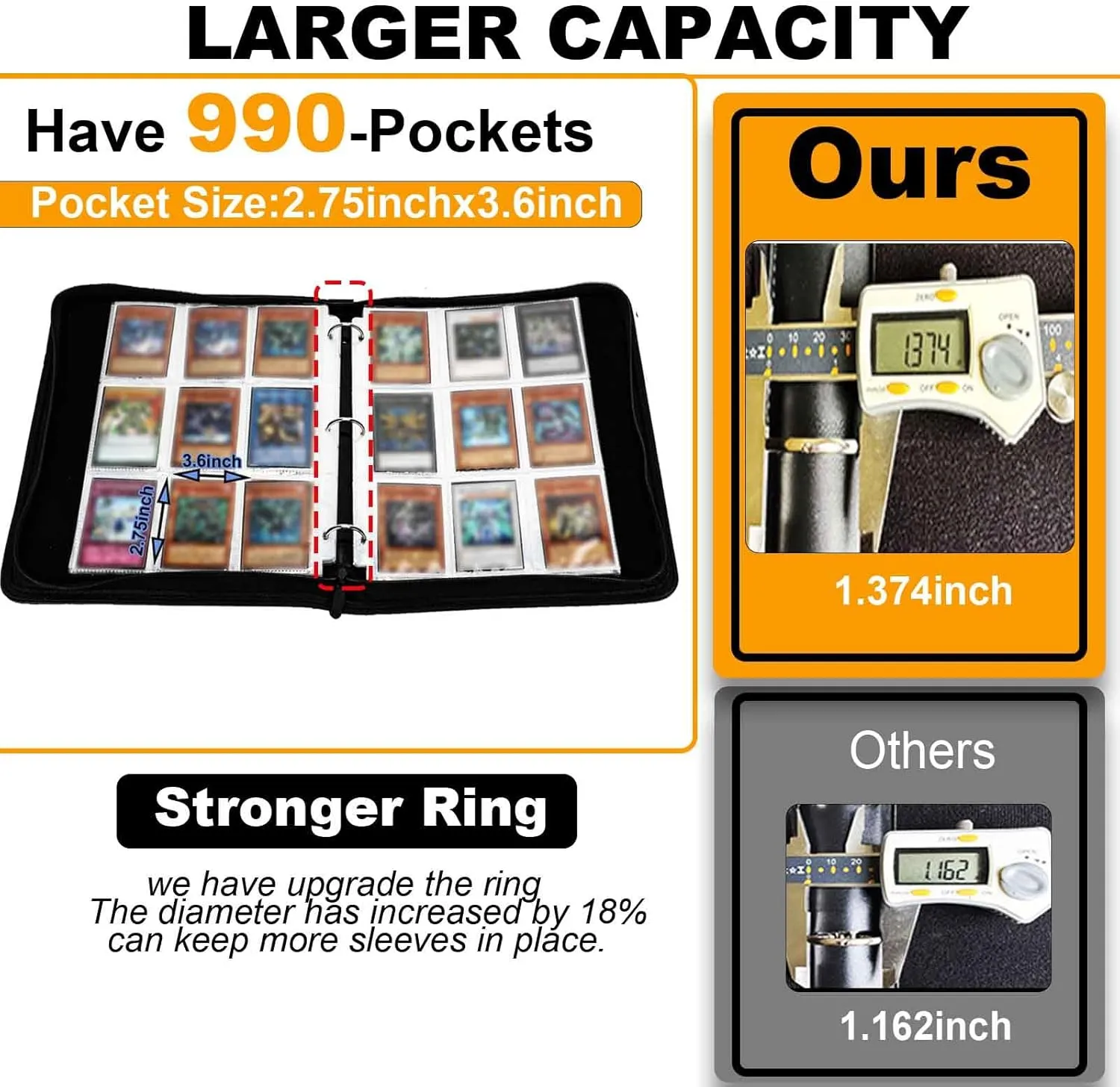 990 Large Capacity Card Binder For Yugioh trade Cards,9-Pocket Card Holder with 55 Sleeves Folder Compatible with Yu-Gi-Oh Cards.
