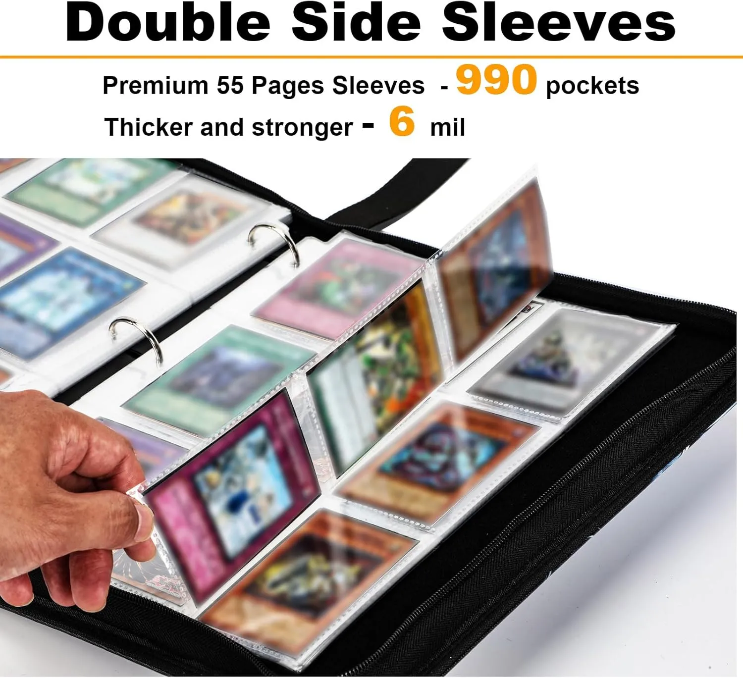 990 Large Capacity Card Binder For Yugioh trade Cards,9-Pocket Card Holder with 55 Sleeves Folder Compatible with Yu-Gi-Oh Cards.