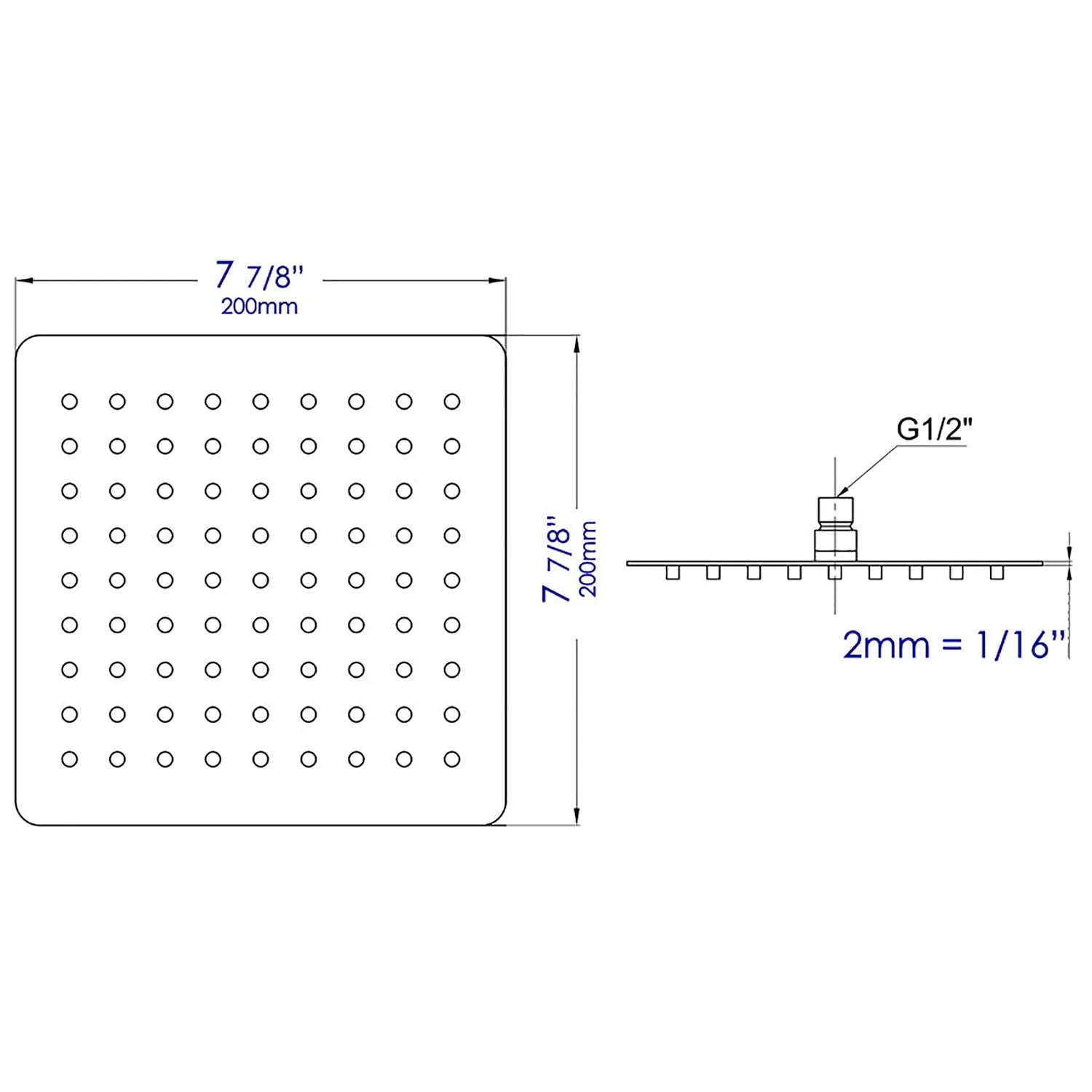ALFI RAIN8S-BSS Brushed Stainless Steel 8" Square Ultra Thin Rain Shower Head