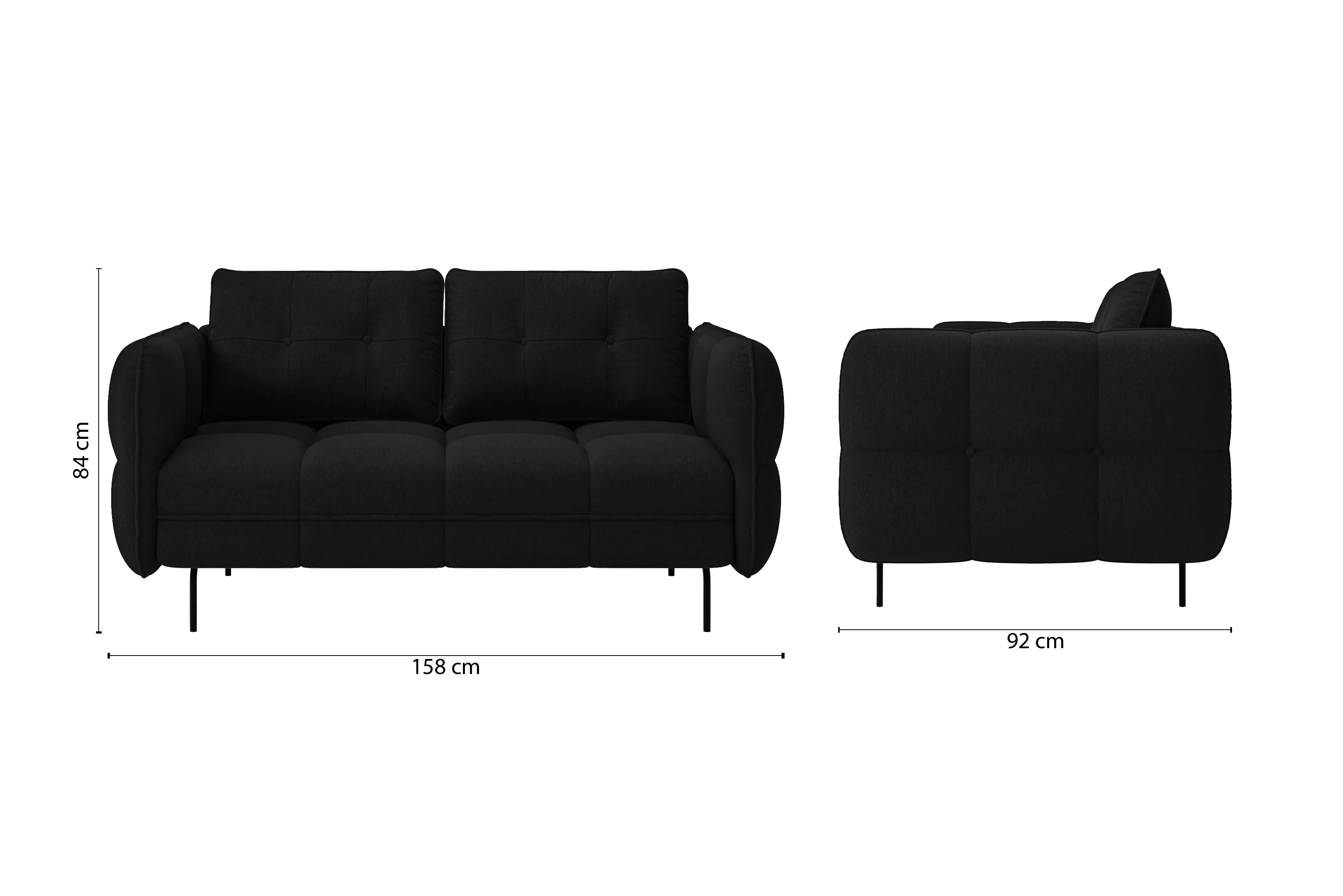 Anzio 2 Seater Sofa Black Linen Fabric
