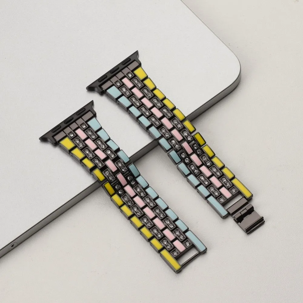 Apple Watch (45mm) rhinestone flag style watch strap - Yellow / Blue / Black