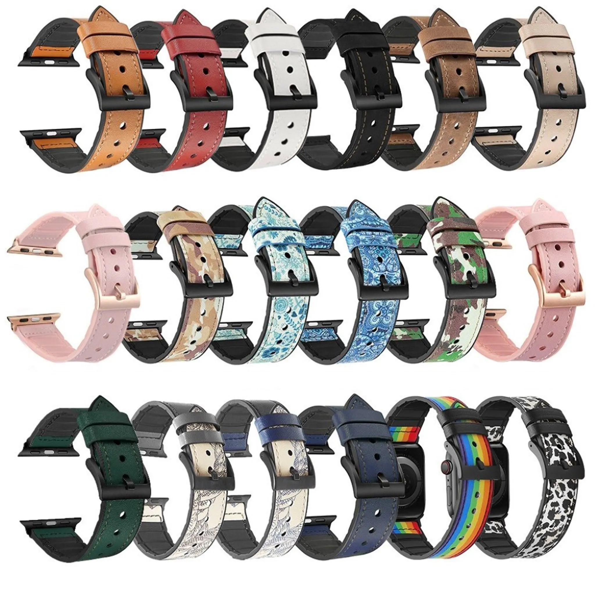 Apple Watch Series 6 / 5 44mm silicone   leather coated watch band - Pattern Blue