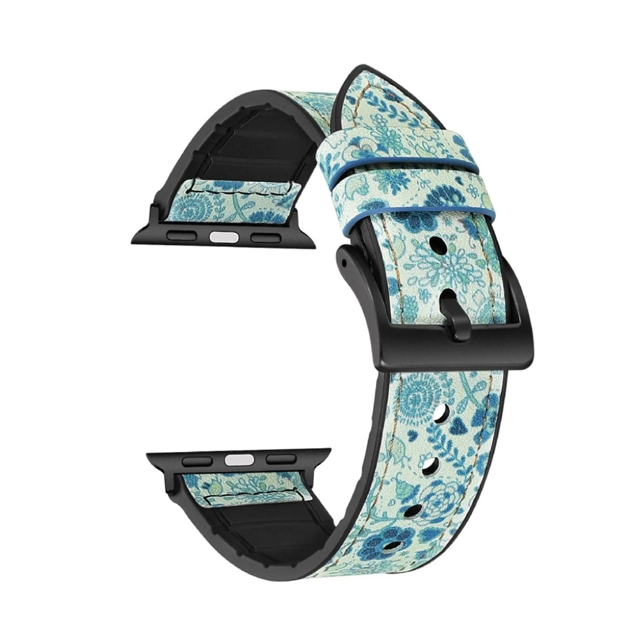 Apple Watch Series 6 / 5 44mm silicone   leather coated watch band - Pattern Blue