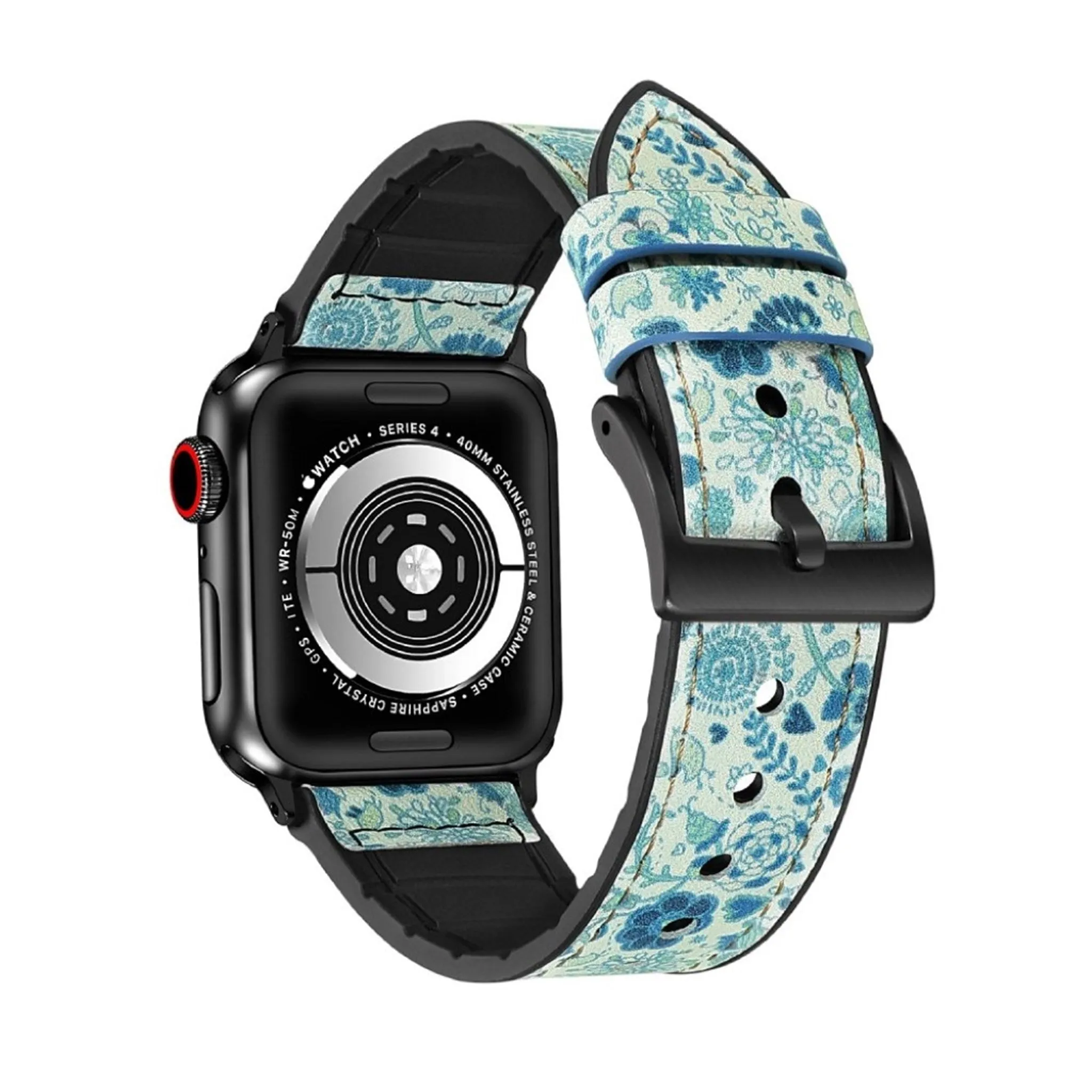 Apple Watch Series 6 / 5 44mm silicone   leather coated watch band - Pattern Blue