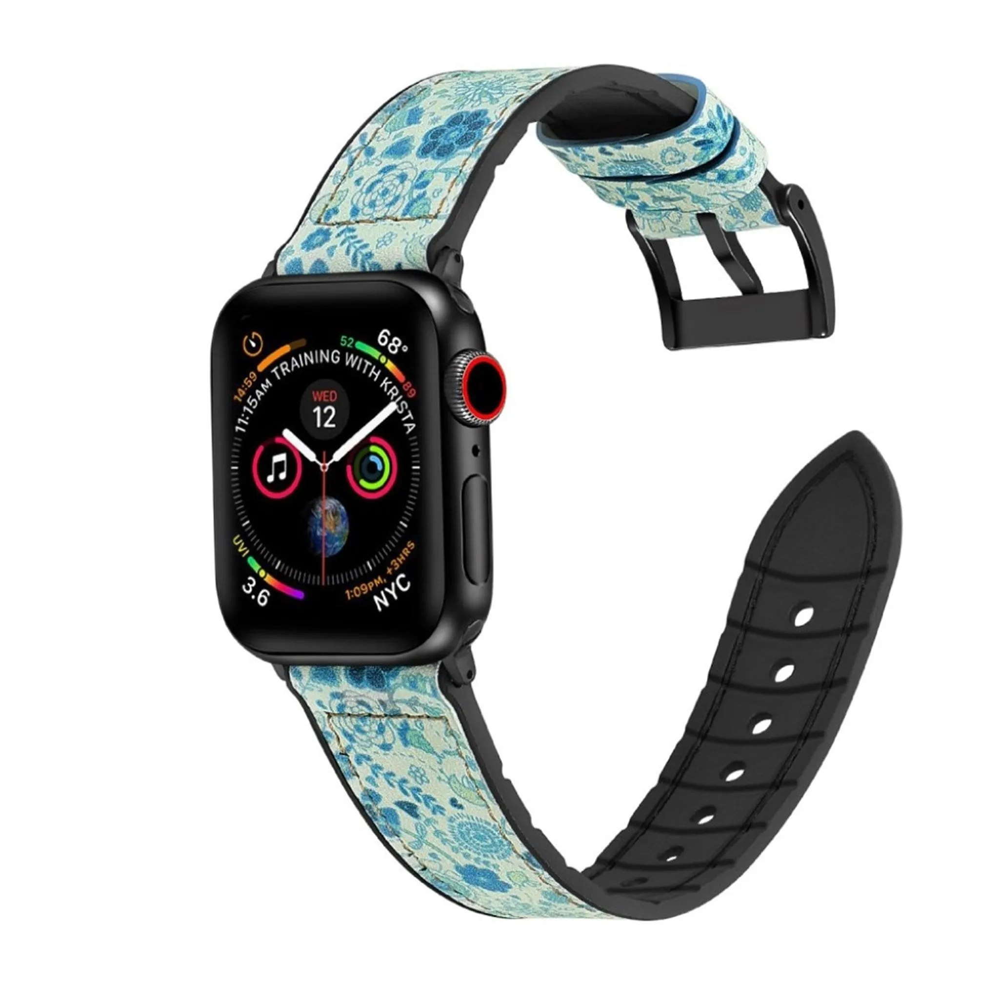 Apple Watch Series 6 / 5 44mm silicone   leather coated watch band - Pattern Blue