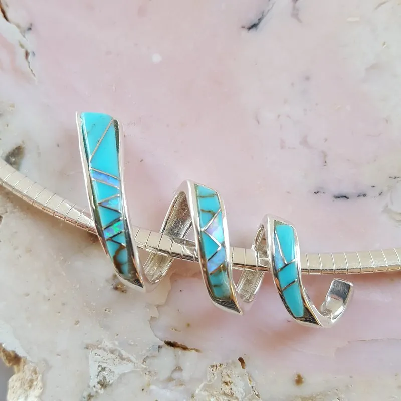 Arizona Turquoise and Inlaid Jewelry Turquoise and Opal Inlaid Spiral Pendant