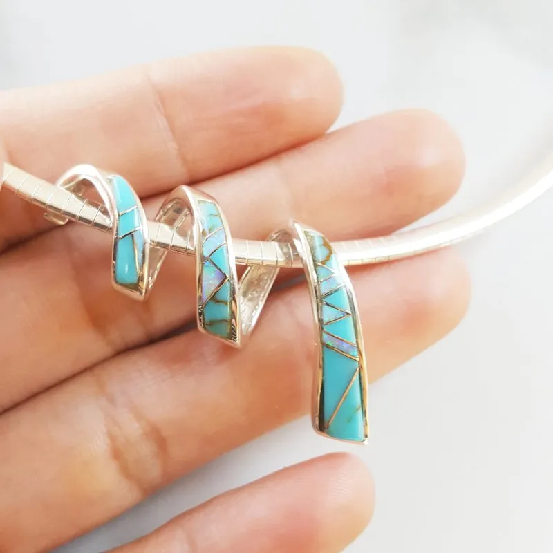 Arizona Turquoise and Inlaid Jewelry Turquoise and Opal Inlaid Spiral Pendant