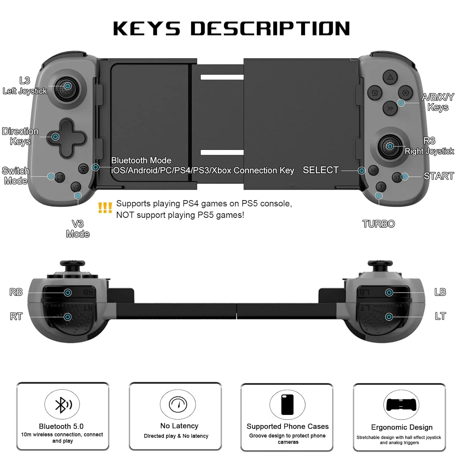 arVin Mobile Gaming Controller for iPhone, Android with Phone CASE Support, Wireless Gamepad for iPhone/iPad/Samsung/Tablet/Switch/PS4/PC - Play Xbox Cloud Gaming/PS Remote Play/Steam Link/GeForce Now
