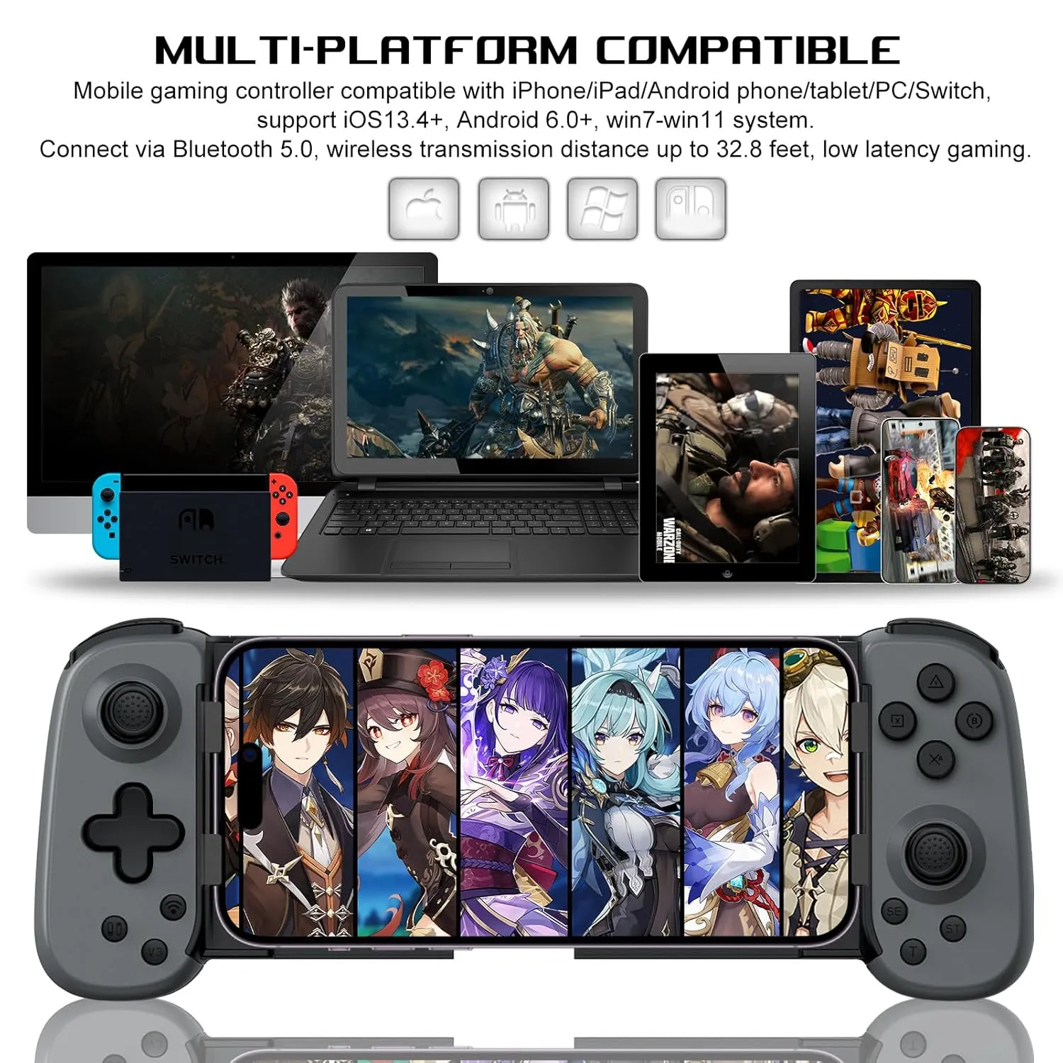arVin Mobile Gaming Controller for iPhone, Android with Phone CASE Support, Wireless Gamepad for iPhone/iPad/Samsung/Tablet/Switch/PS4/PC - Play Xbox Cloud Gaming/PS Remote Play/Steam Link/GeForce Now