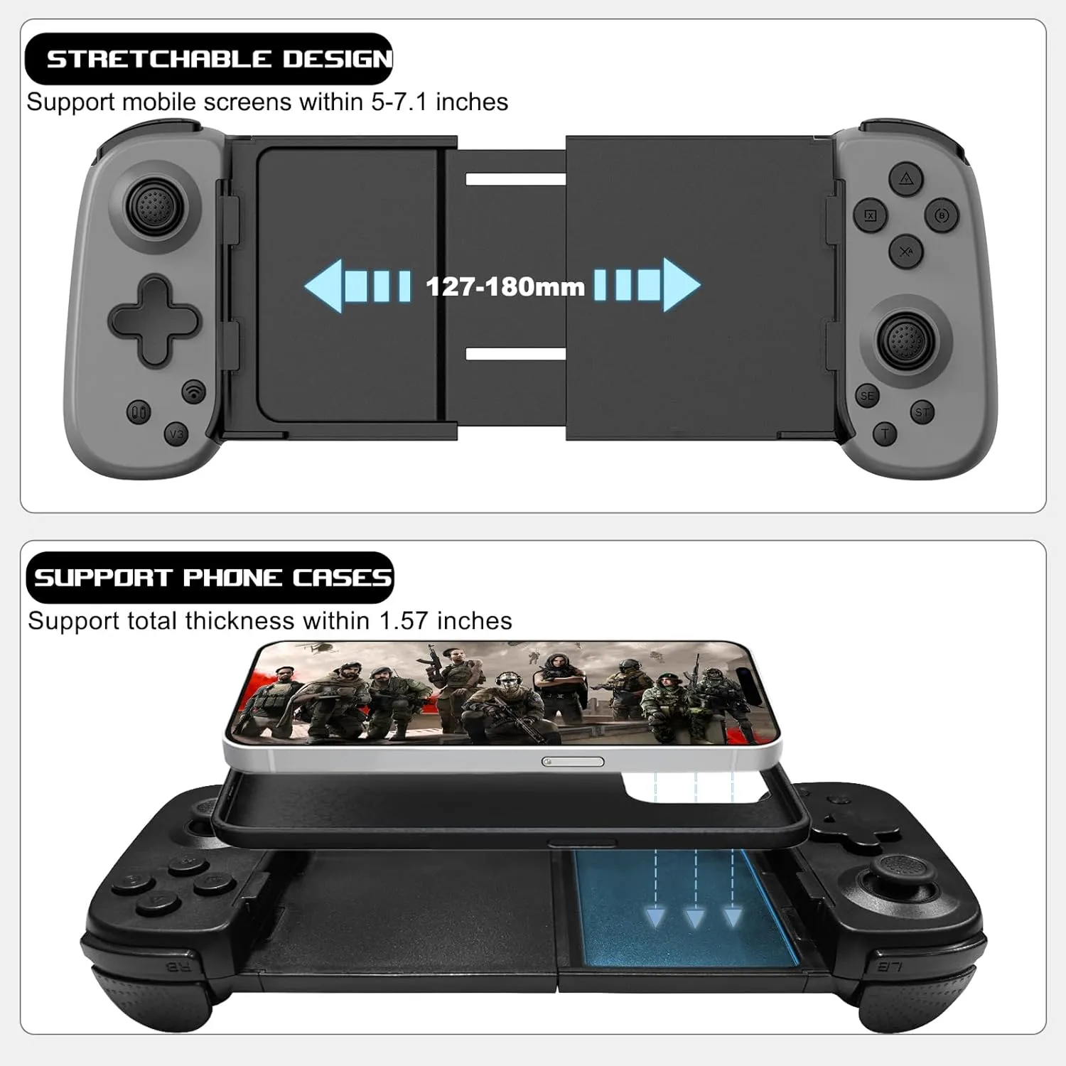 arVin Mobile Gaming Controller for iPhone, Android with Phone CASE Support, Wireless Gamepad for iPhone/iPad/Samsung/Tablet/Switch/PS4/PC - Play Xbox Cloud Gaming/PS Remote Play/Steam Link/GeForce Now