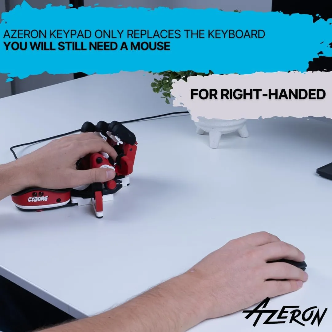 AZERON Cyborg Gaming Keypad  Programmable One Handed Keyboard for PC Gaming  with Analog Thumbstick and 29 Programmable Keys  3D Printed Keypad  for Righties (Beast)