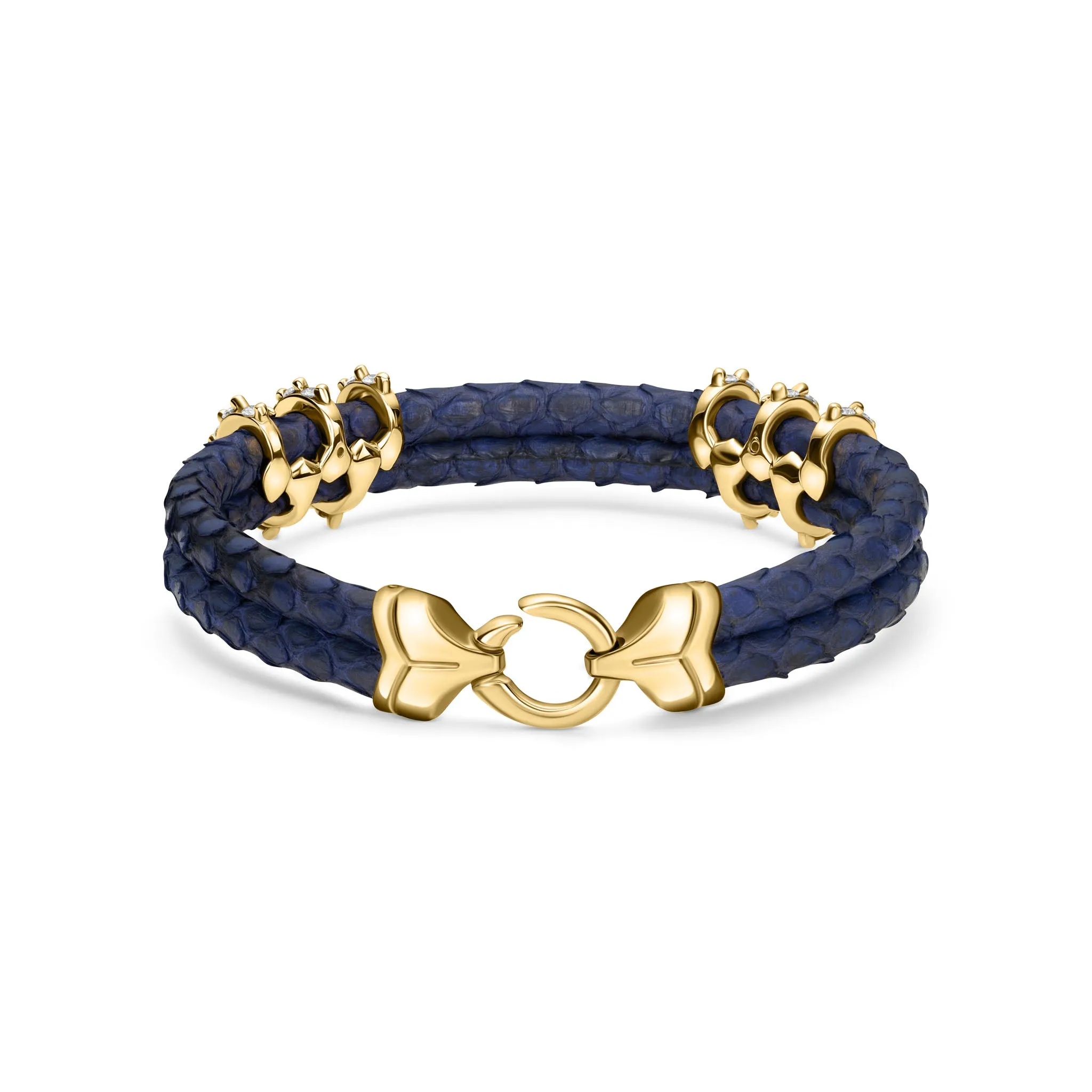 B453P Yellow Gold & Diamond Navy Python Bracelet