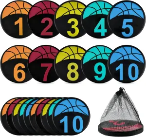 Basketball Spot Marker, 9" Colorful Anti-Slip Rubber Sports Training Markers, 5 or 10-Pack, Round Flat Floor Markers with Number Dots for Teaching & Training