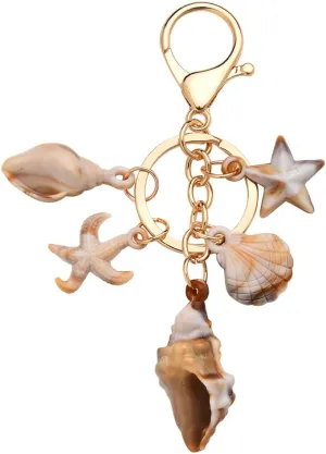 Beach Keychain for Purse Bag Charm Keychain Starfish Seashell Accessories for Women Girls Ocean Keychain Gold Starfish Shell Keychain Beach Themed Gifts for Teens Adults Beach Theme Key Ring