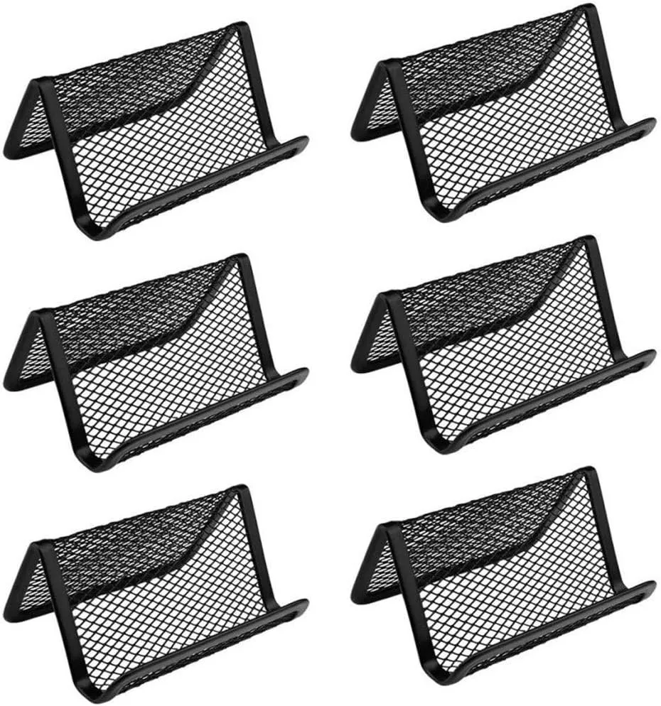 Black Metal Mesh Business Card Holder Desk Business Card Organizer for Desk Office Name Card(Black, 6 Pack)