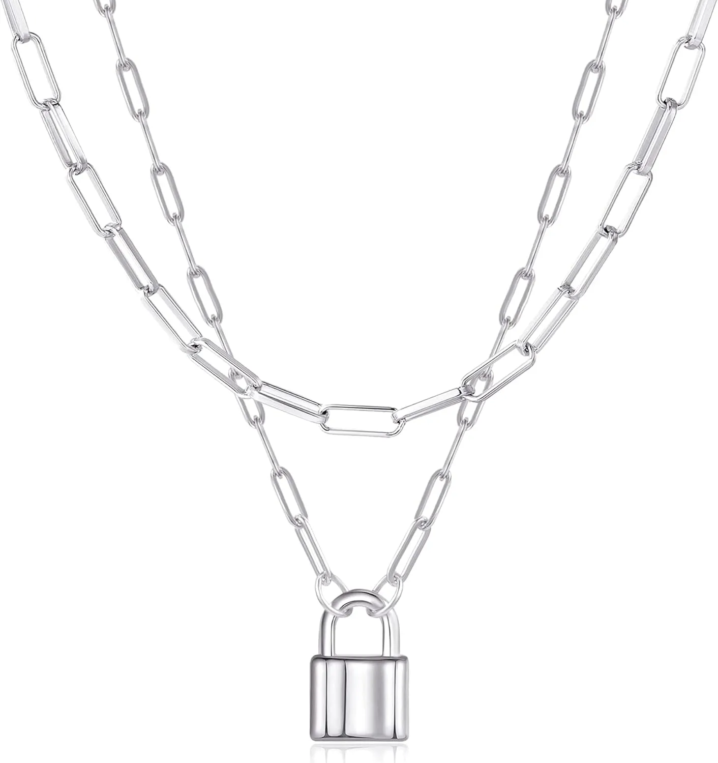 BOUTIQUELOVIN 14K Gold Plated Lock Necklace for Women Paperclip Link Chain Padlock Necklace Non-Tarnish