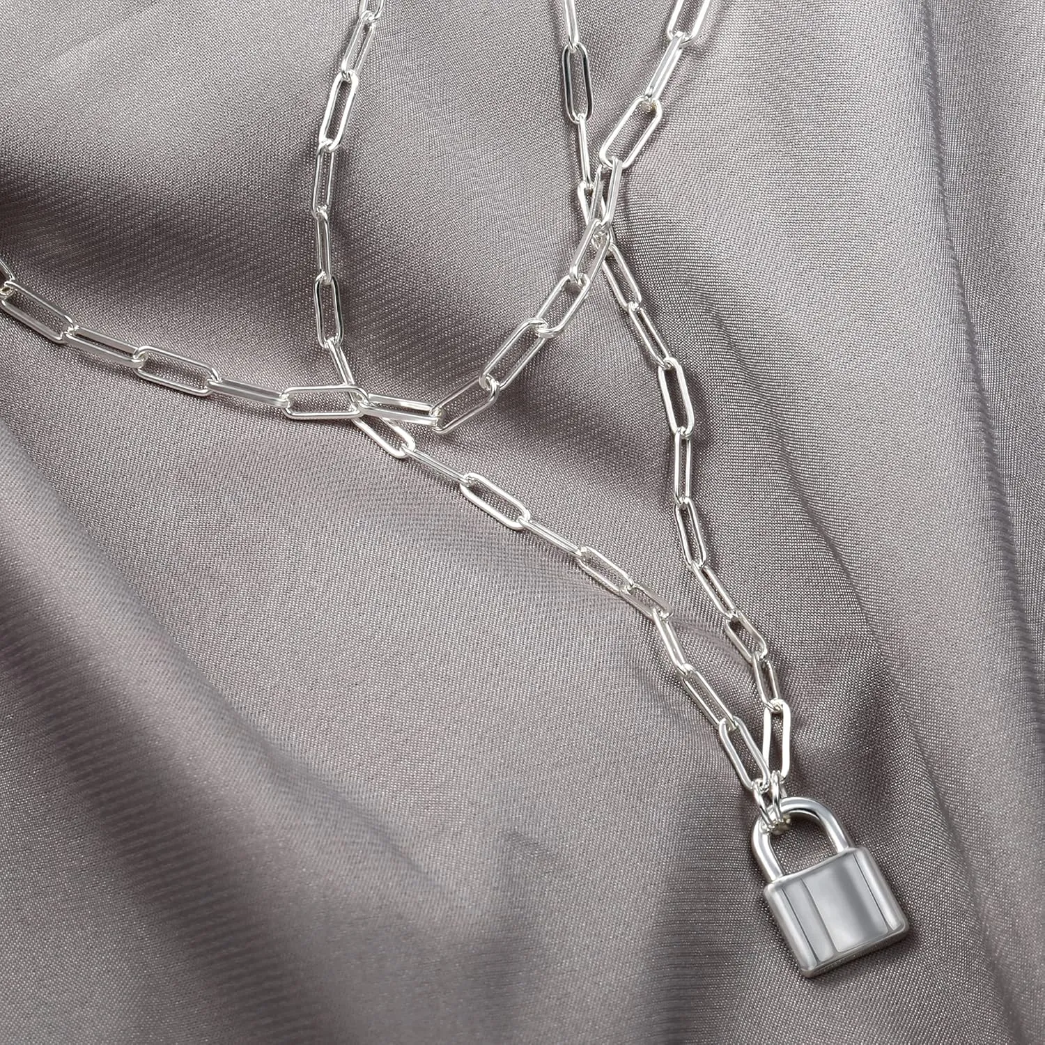 BOUTIQUELOVIN 14K Gold Plated Lock Necklace for Women Paperclip Link Chain Padlock Necklace Non-Tarnish