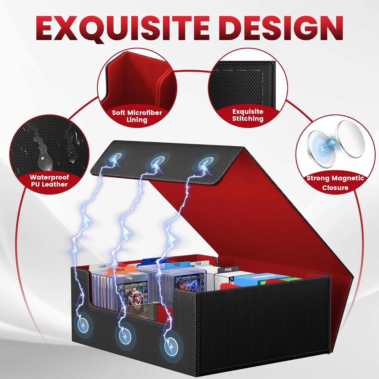 Card Storage Box For Trading Cards 1800 ,Card Deck Box With 10 Dividers,6 Foam Stoppers,4 Supporters,Commander Deck Case Fit For Toploaders,MTG,YuGiOh,TCG and Magic Cards