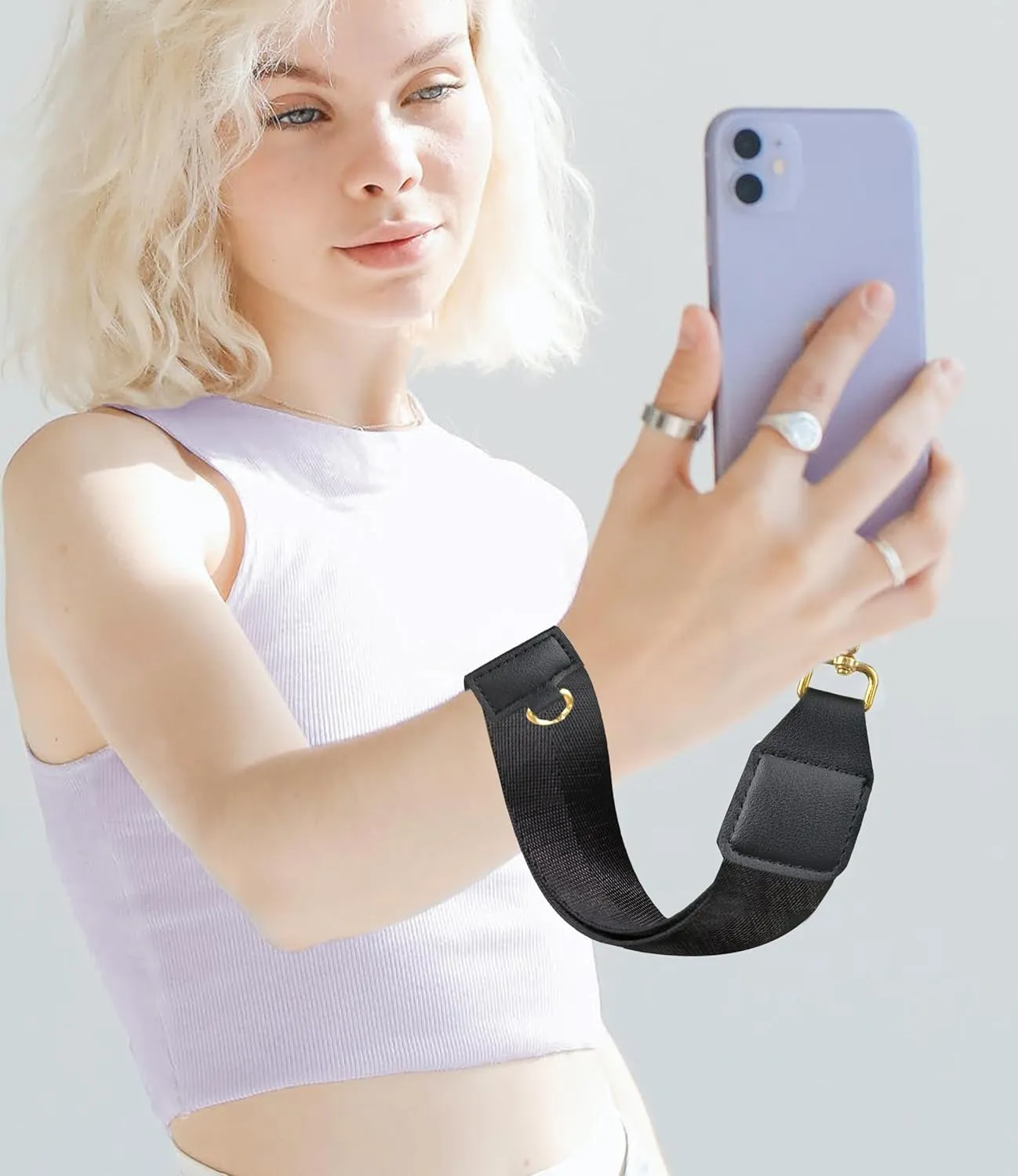 Clip and Go Strap for Phone with RFID Leather Wallet Crossbody Adjustable Cell Phone Strap Lanyard with Zippered Pouch