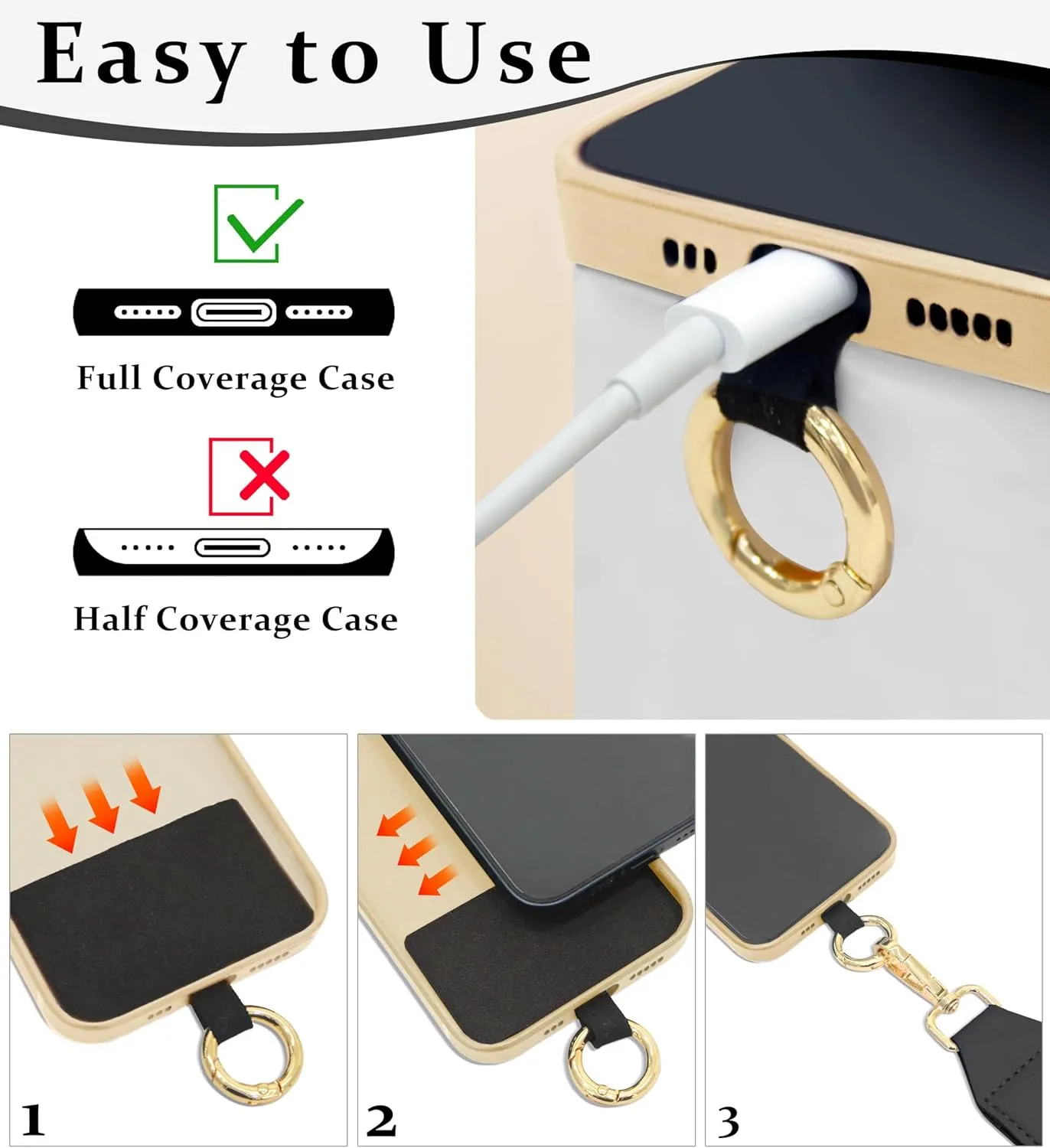 Clip and Go Strap for Phone with RFID Leather Wallet Crossbody Adjustable Cell Phone Strap Lanyard with Zippered Pouch