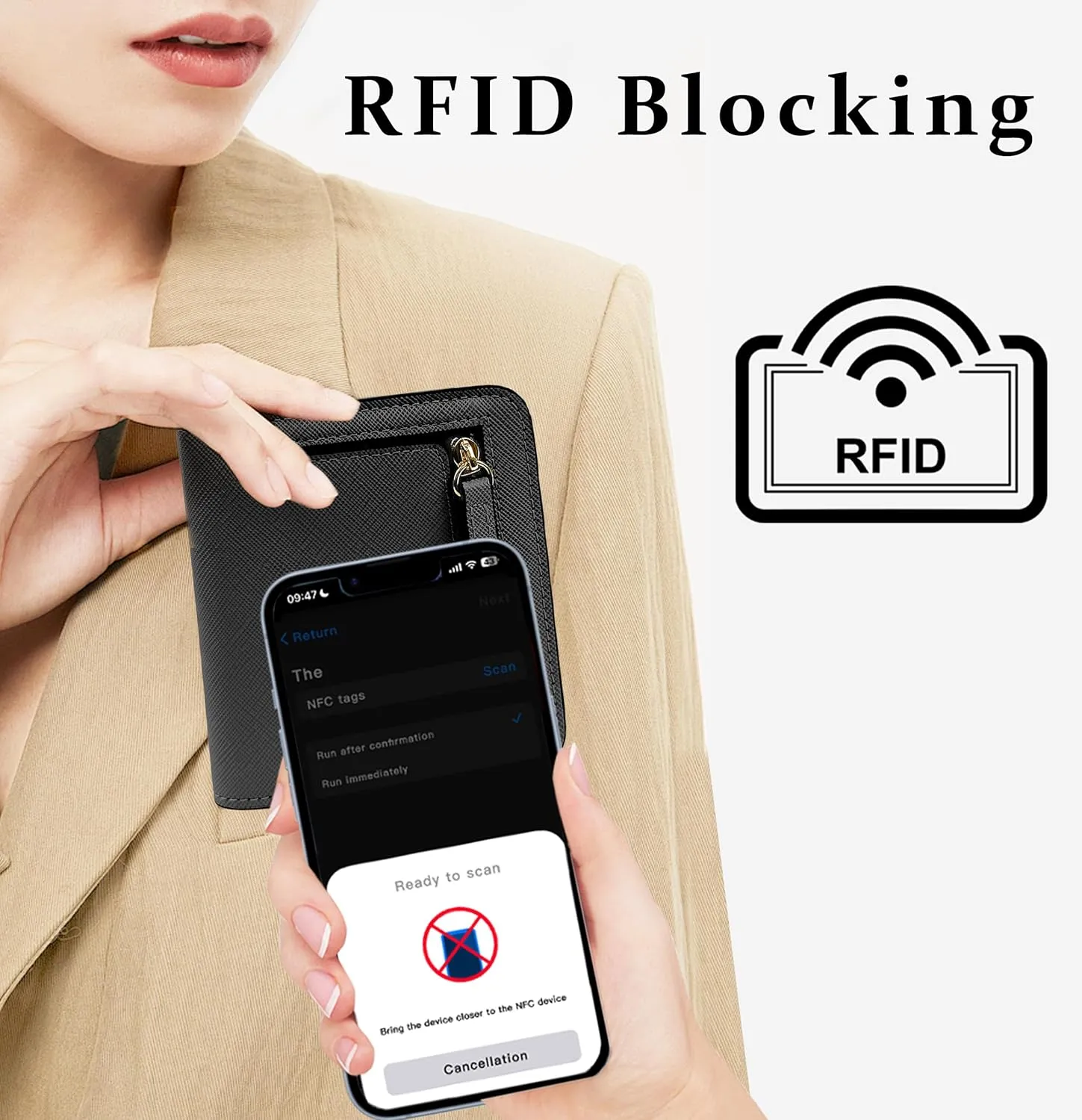 Clip and Go Strap for Phone with RFID Leather Wallet Crossbody Adjustable Cell Phone Strap Lanyard with Zippered Pouch