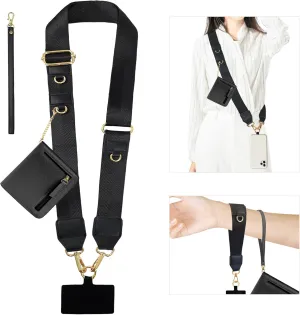 Clip and Go Strap for Phone with RFID Leather Wallet Crossbody Adjustable Cell Phone Strap Lanyard with Zippered Pouch