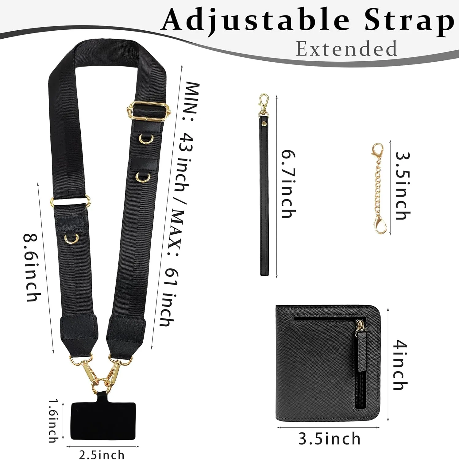 Clip and Go Strap for Phone with RFID Leather Wallet Crossbody Adjustable Cell Phone Strap Lanyard with Zippered Pouch