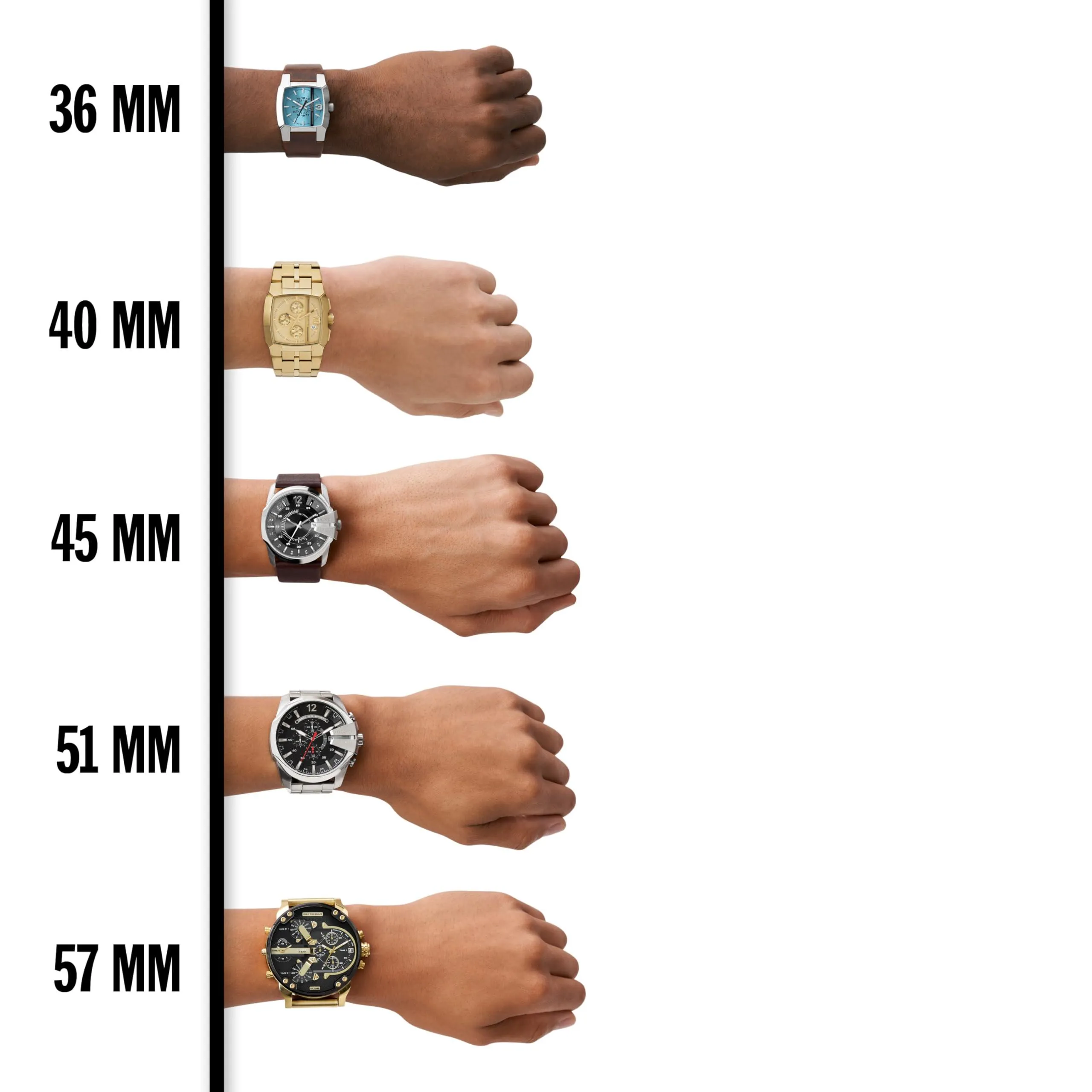 Diesel Men's 57mm Mr. Daddy 2.0 Quartz Stainless Steel and Leather Chronograph Watch, Color: Black/Silver (Model: DZ7313)