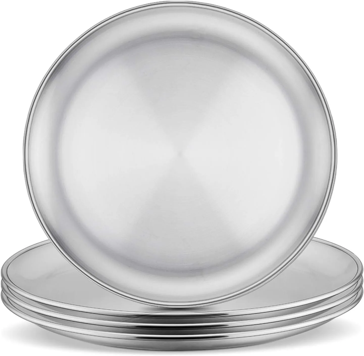 E-far Stainless Steel Plates Set of 4, 8-inch Metal Dinner Plates for Kids Toddlers, Great for Self-feeding/Picnic/Outdoor Camping, Healthy & Non-toxic, Shatterproof & Dishwasher Safe