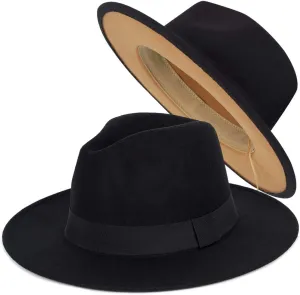 FADACHY Trendy Fedora Hats for Men & Women Wide Brim Felt Hat Dress Panama Hat Two Tone Fedora