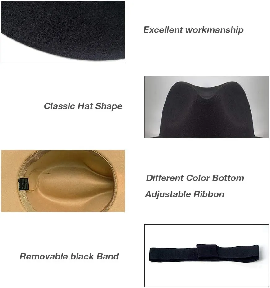 FADACHY Trendy Fedora Hats for Men & Women Wide Brim Felt Hat Dress Panama Hat Two Tone Fedora