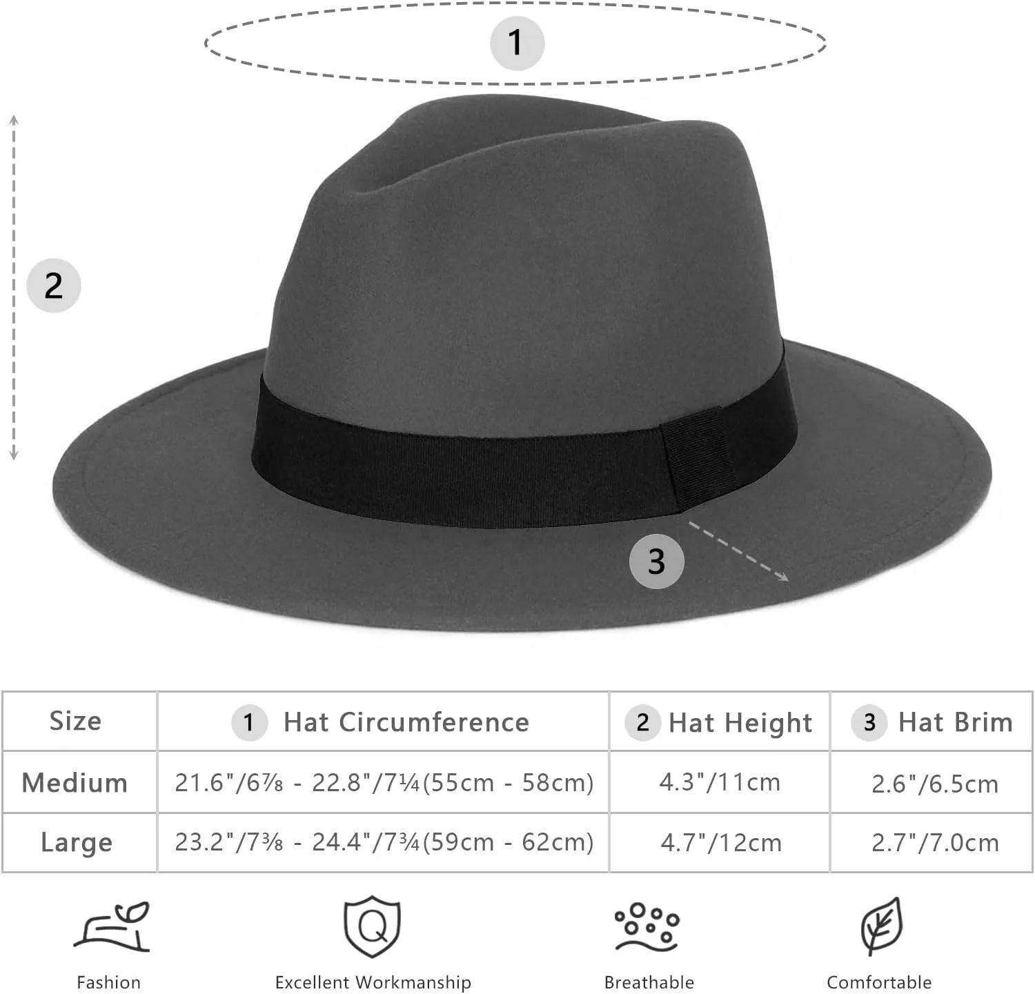 FADACHY Trendy Fedora Hats for Men & Women Wide Brim Felt Hat Dress Panama Hat Two Tone Fedora