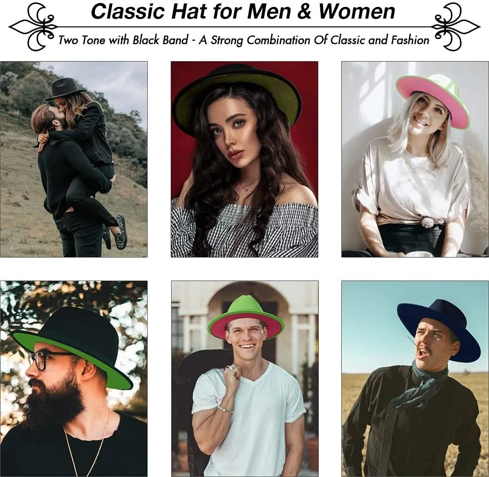 FADACHY Trendy Fedora Hats for Men & Women Wide Brim Felt Hat Dress Panama Hat Two Tone Fedora