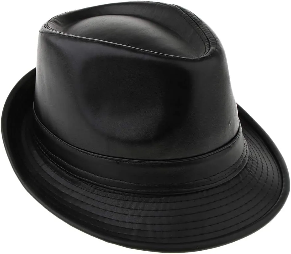 Fashion Men Faux Leather Autumn Fedora Trilby Hat Church Panama Hat Jazz Cap One Color