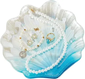 FINGERINSPIRE Shell Trinket Dish - Light Sky Blue Glass Jewelry Tray, Shell Shape Storage Tray for Rings, Earrings, Necklaces, Bracelets, and Keys