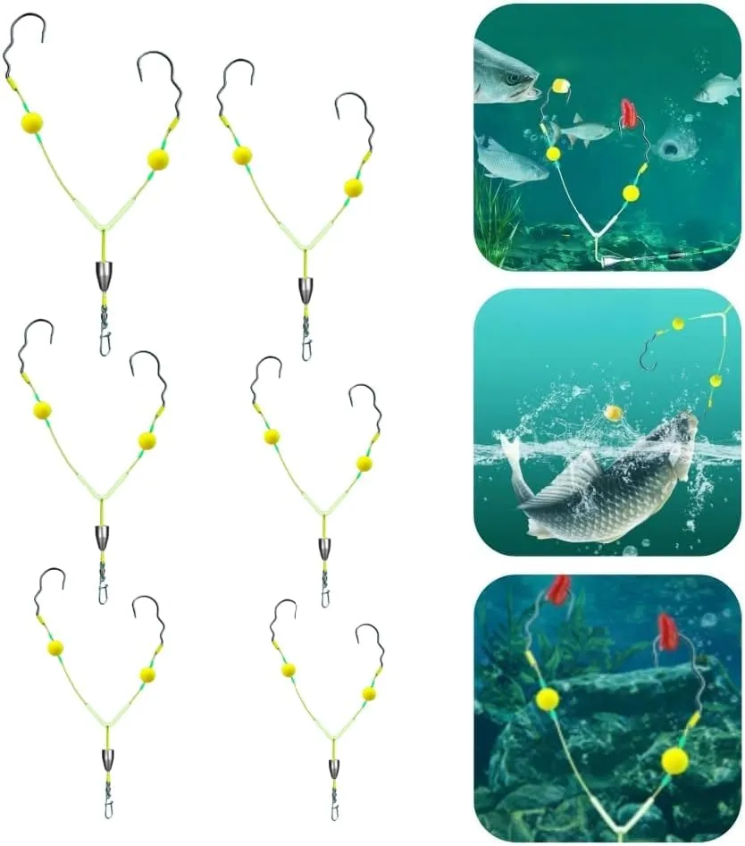 Fishing Double Hooks, Double Reverse Hook Set, Reverse Bottom Line, Free Floating, avoiding Water, Grass, Stones, and mud