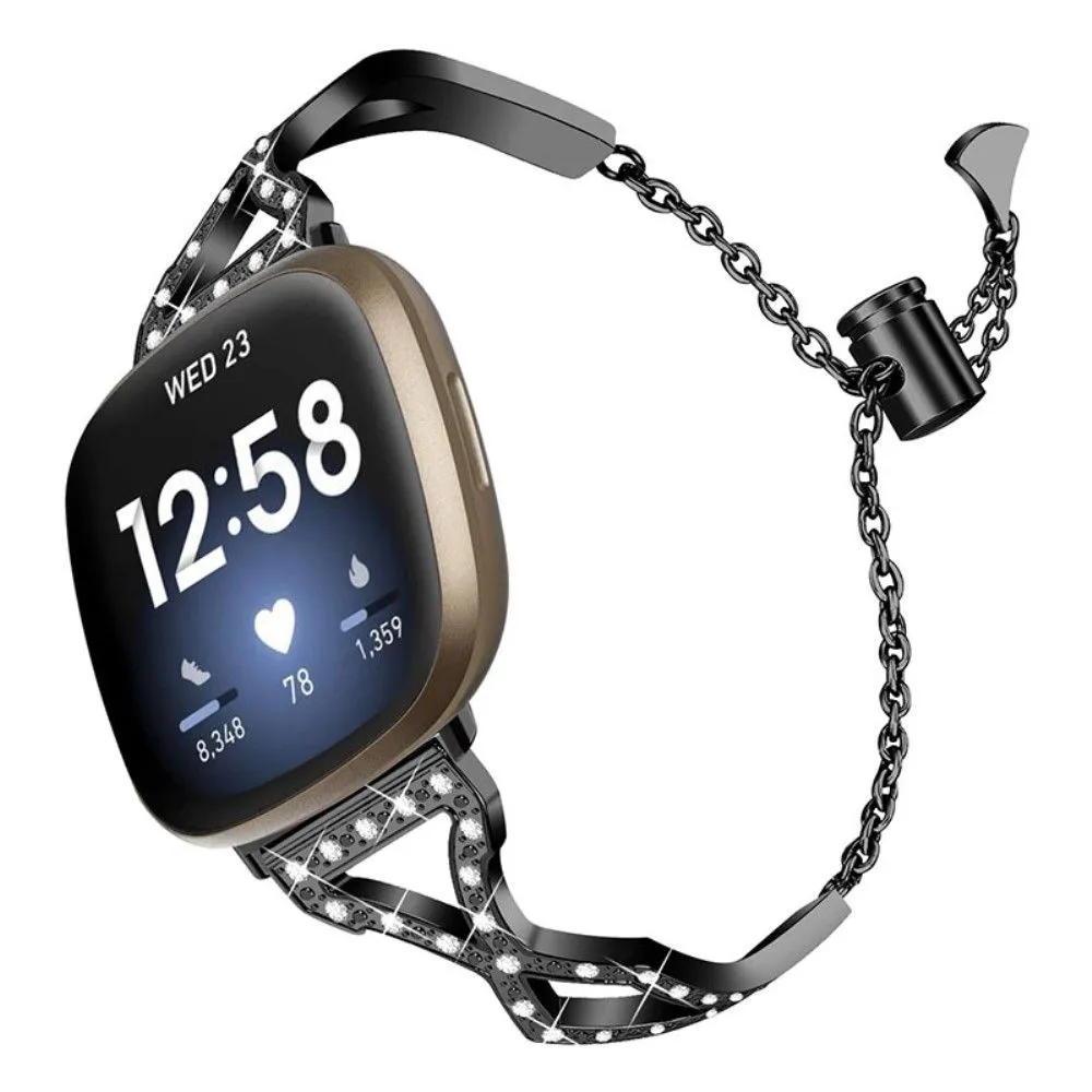 Fitbit Sense / Versa 3 rhinestone 304 stainless steel watch strap - Black