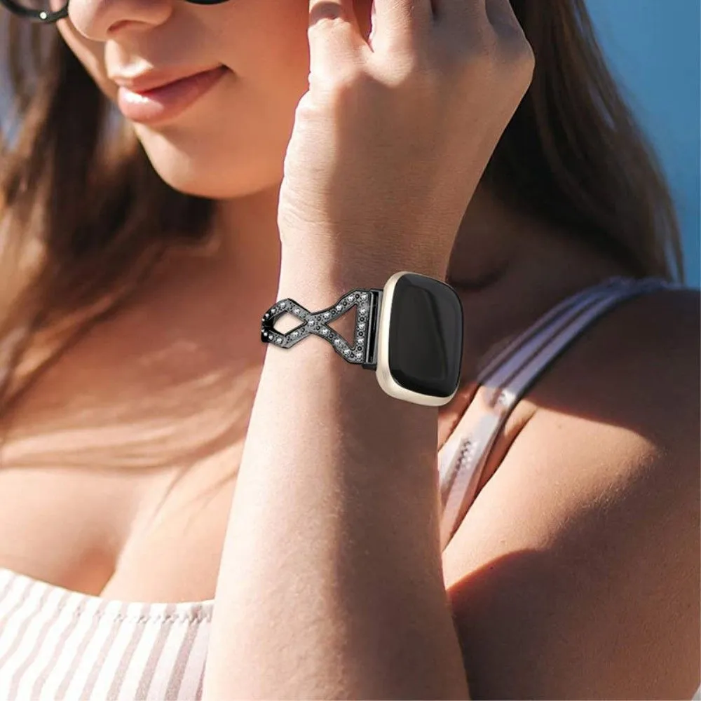 Fitbit Sense / Versa 3 rhinestone 304 stainless steel watch strap - Black